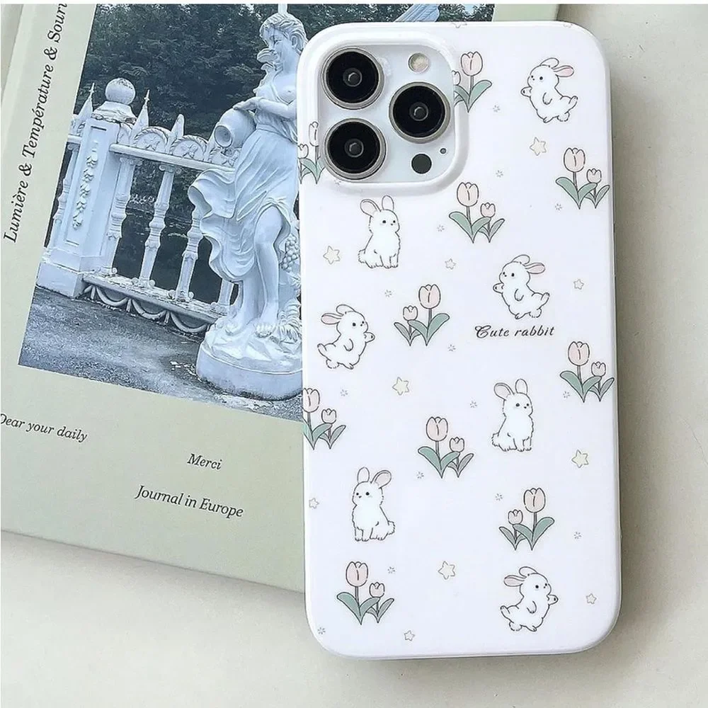 Cream White Floral Bunny Phone Case for iPhone 12 NEW